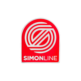 Red and white logo with 'Simonline' text on a light gray background