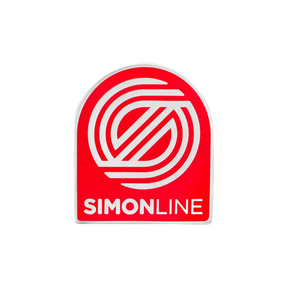 Red and white logo with 'Simonline' text on a light gray background