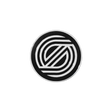 Black and white circular logo on a light gray background